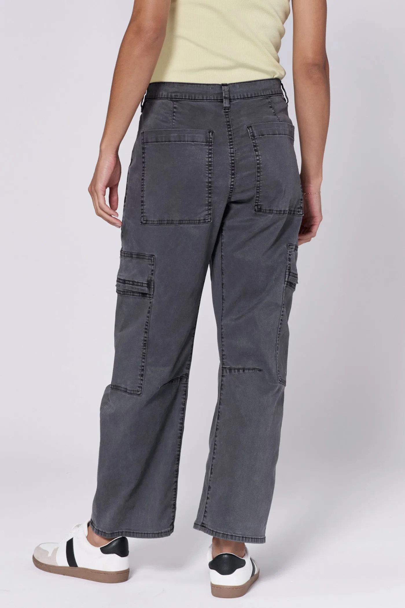 LASSO HIGH RISE CROPPED BAGGY FIT PANTS CHARCOAL