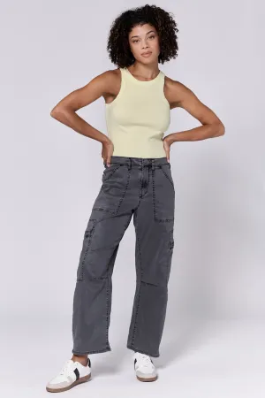 LASSO HIGH RISE CROPPED BAGGY FIT PANTS CHARCOAL