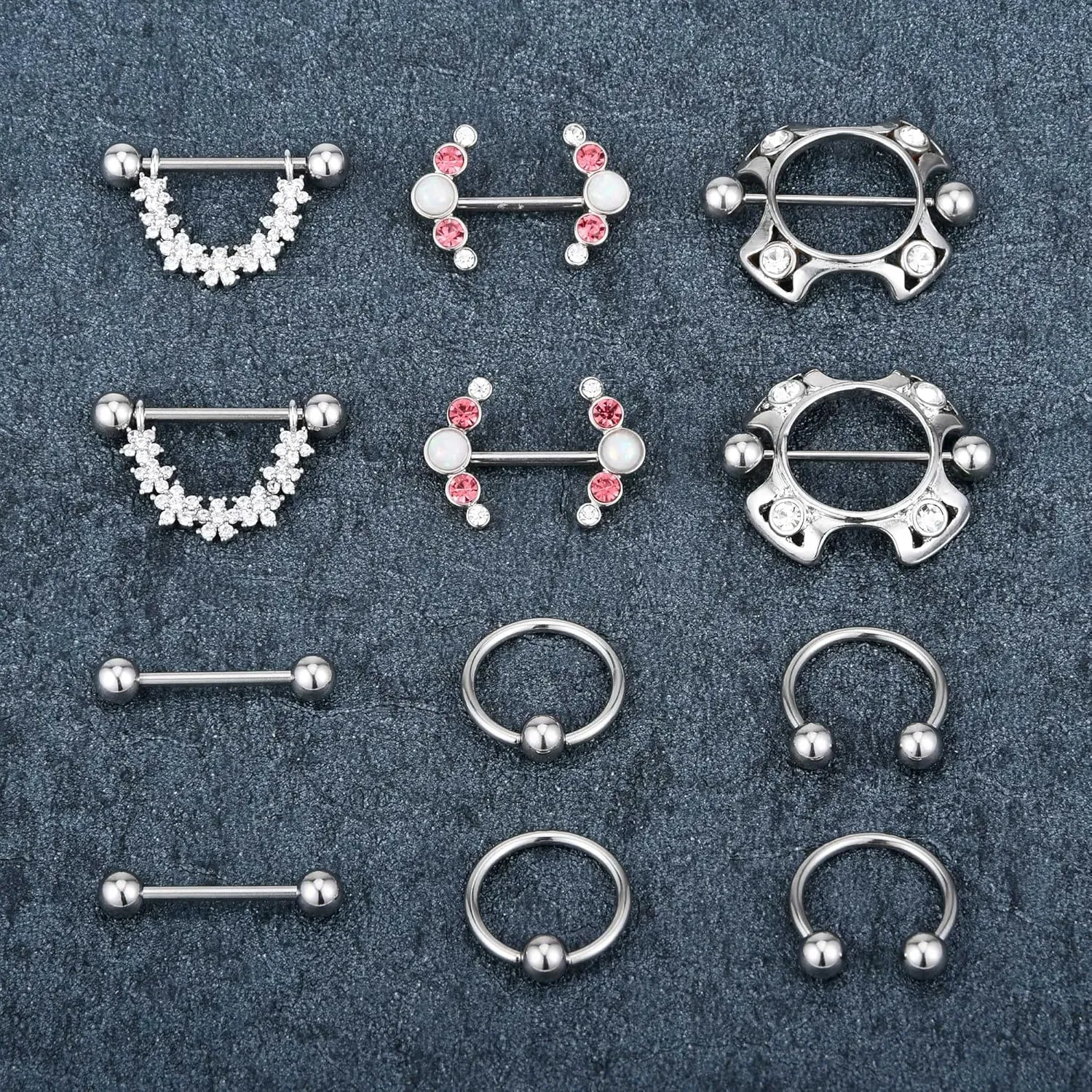 LAURITAMI Nipple Rings for Women Nipple Piercing Jewelry 14G Nipple Rings Surgical Steel Nipple Jewelry Straight Barbell Tongue Rings for Women CZ Nipplering Piercing Jewelry Set 