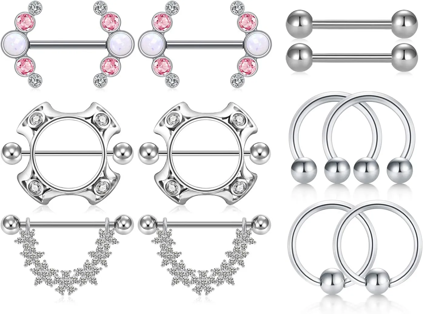 LAURITAMI Nipple Rings for Women Nipple Piercing Jewelry 14G Nipple Rings Surgical Steel Nipple Jewelry Straight Barbell Tongue Rings for Women CZ Nipplering Piercing Jewelry Set 