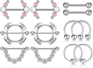 LAURITAMI Nipple Rings for Women Nipple Piercing Jewelry 14G Nipple Rings Surgical Steel Nipple Jewelry Straight Barbell Tongue Rings for Women CZ Nipplering Piercing Jewelry Set 
