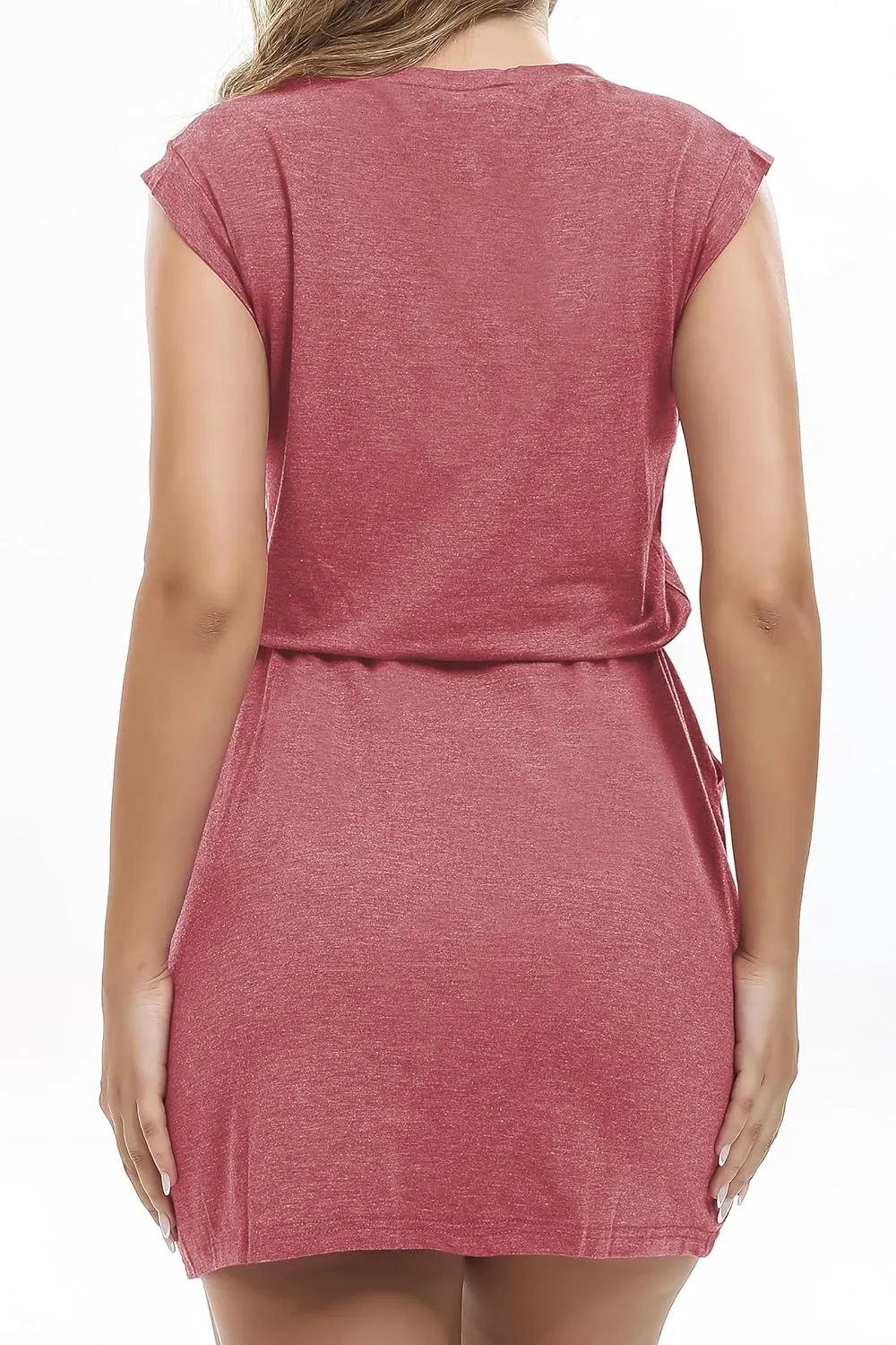 levaca Womens Tshirt Dress Trendy Cap Sleee Drawstring Casual Summer Mini Sundress with Pockets