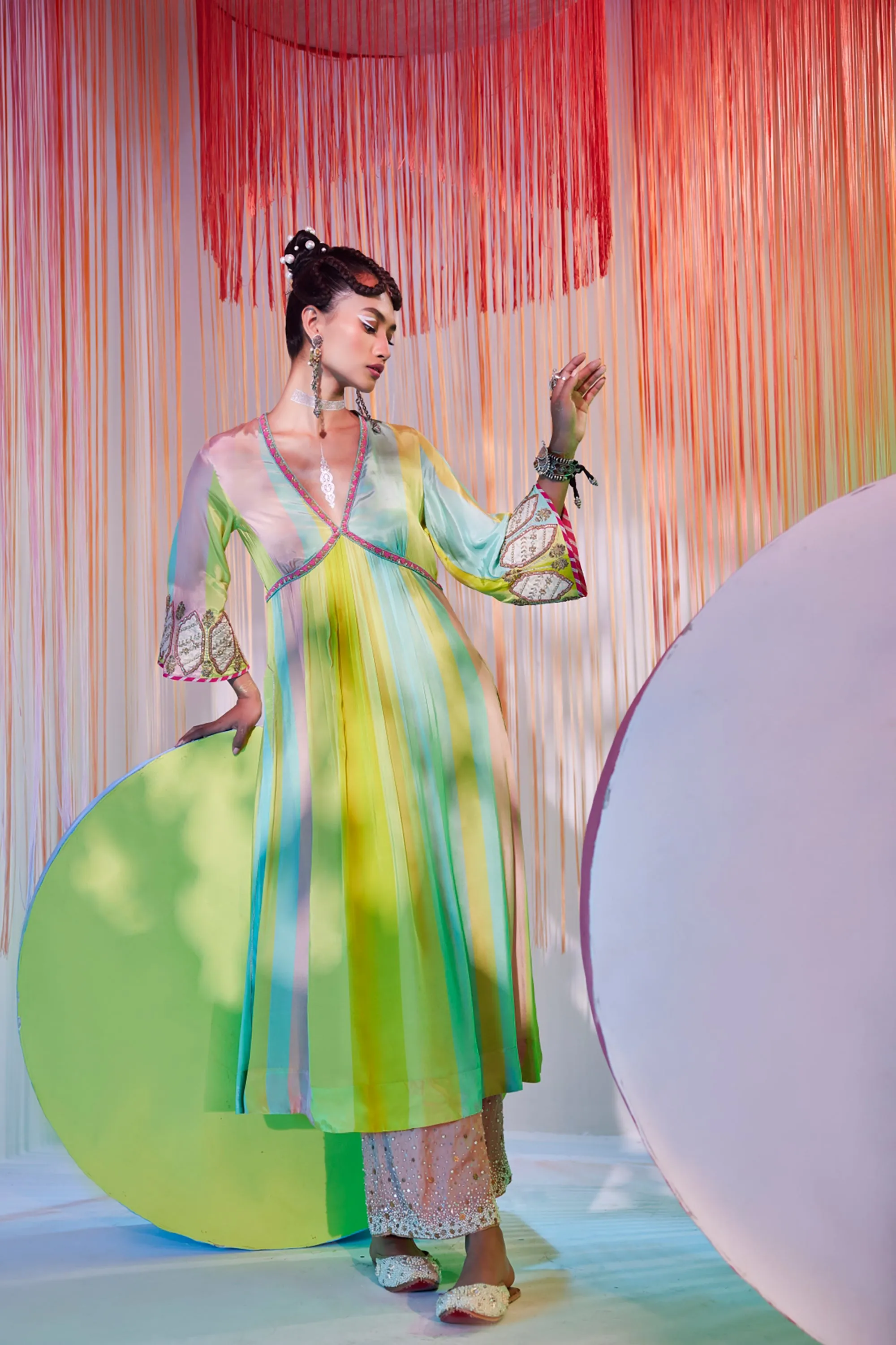 Lime Yellow Bell Sleeve Kurta Set