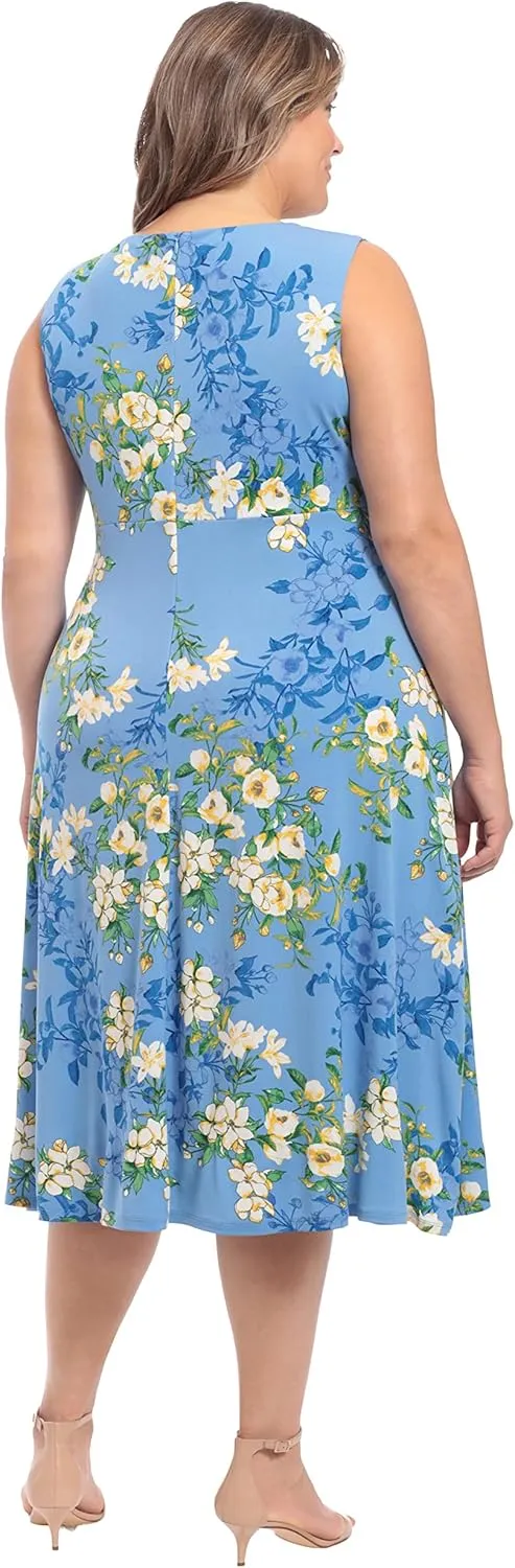 London Times Women's Dresses Sleeveless Fit and Flare Dress with Pleat Tucks and Keyhole Detail at Neck
