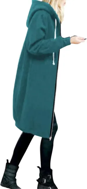 Long Hoodie for Women 2024 Casual Zip Up Drawstring Fleece Sweatshirt Oversized Jackets Coat Lightweight Fall Clothes