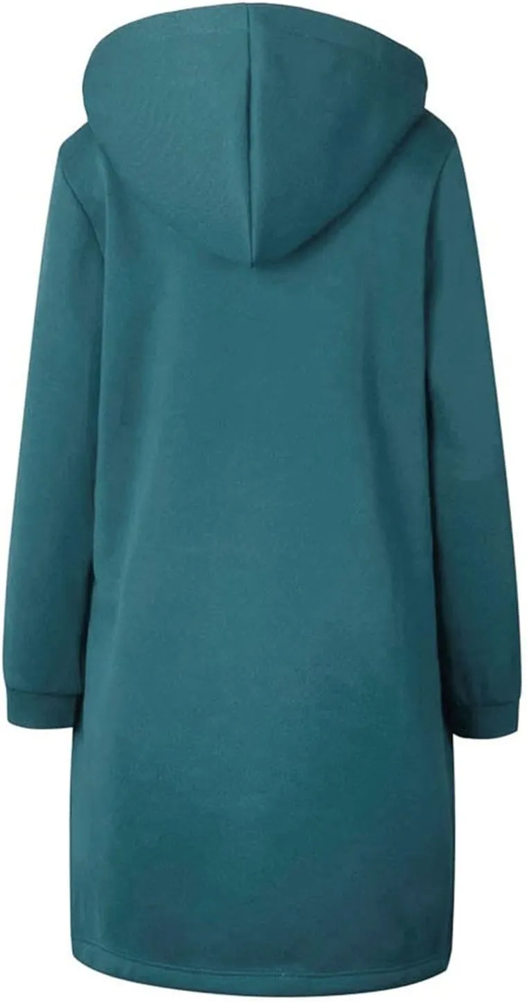 Long Hoodie for Women 2024 Casual Zip Up Drawstring Fleece Sweatshirt Oversized Jackets Coat Lightweight Fall Clothes