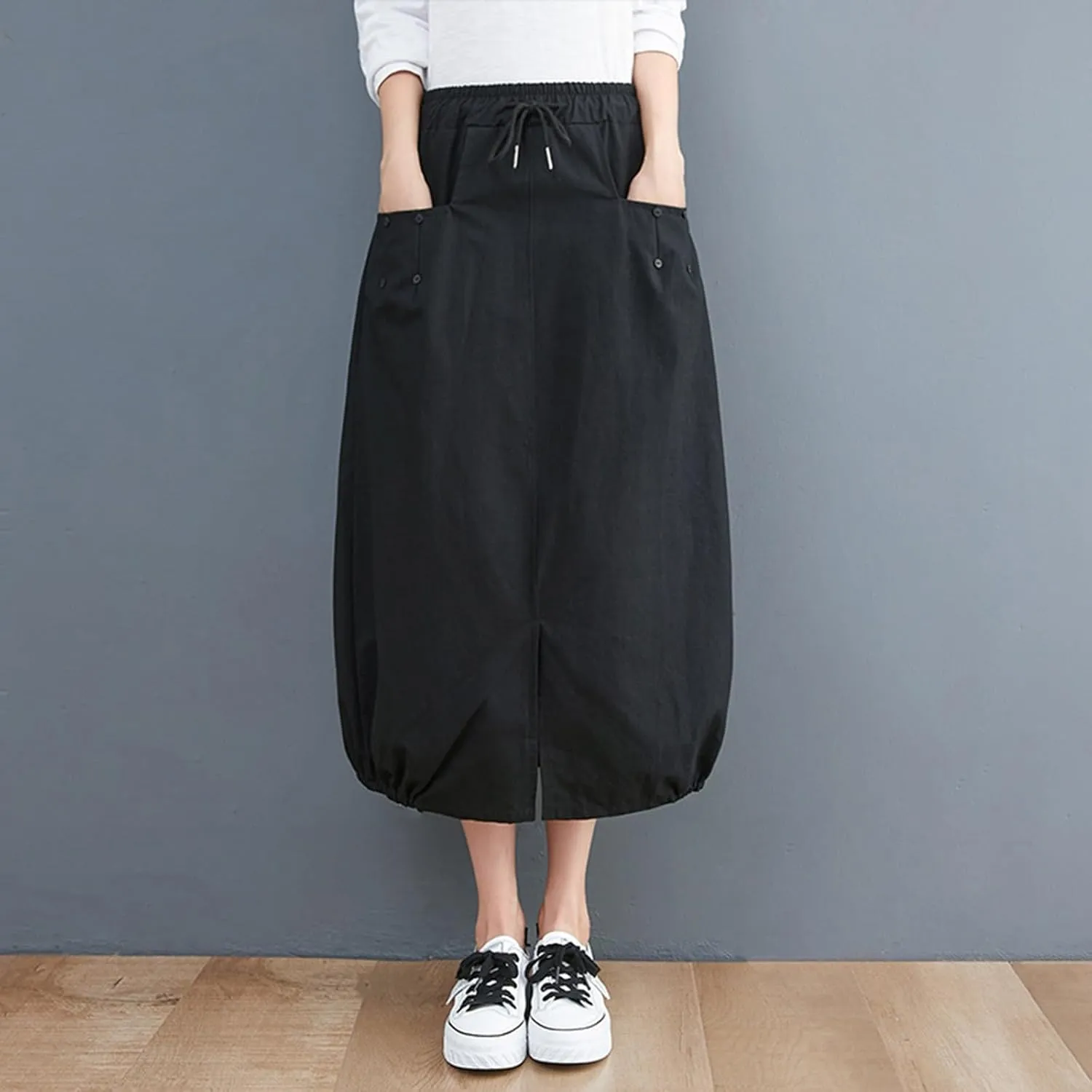 Long Skirts for Women Summer Casual Loose Fit High Waist Cargo Skirt Fashion Zipper A-Line Midi Skirts with Pockets