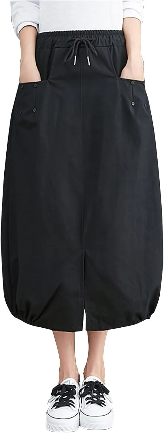 Long Skirts for Women Summer Casual Loose Fit High Waist Cargo Skirt Fashion Zipper A-Line Midi Skirts with Pockets
