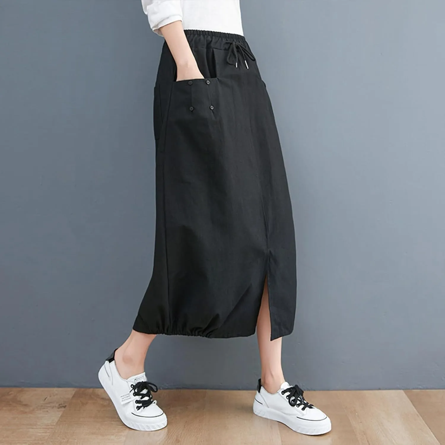 Long Skirts for Women Summer Casual Loose Fit High Waist Cargo Skirt Fashion Zipper A-Line Midi Skirts with Pockets