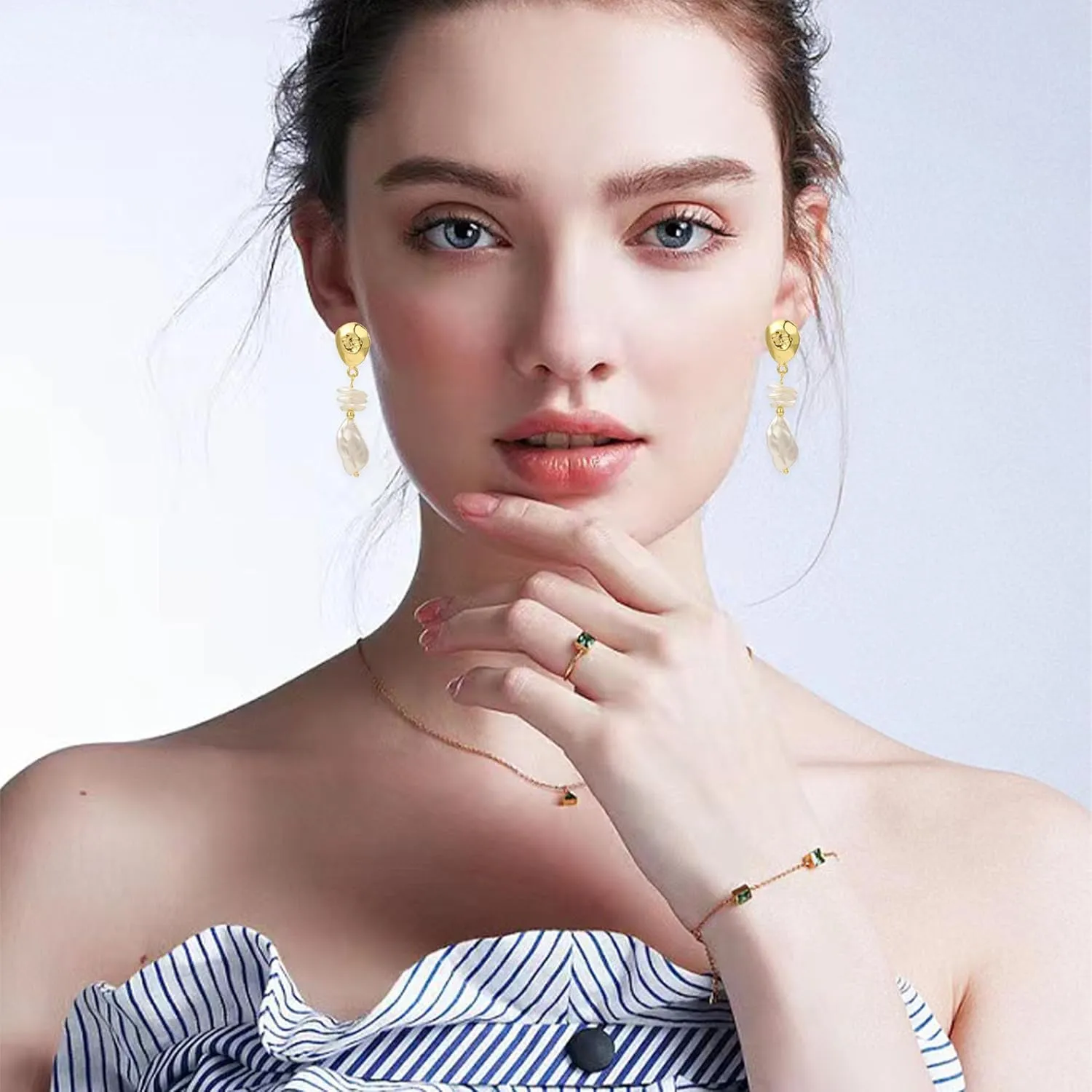 Long Tassel Gold Pearl Drop Earrings for Women Big Large Statement Baroque Pearl Women Drop Dangle Trendy Dangling Hanging Wedding Prom Bridal Earrings Jewelry