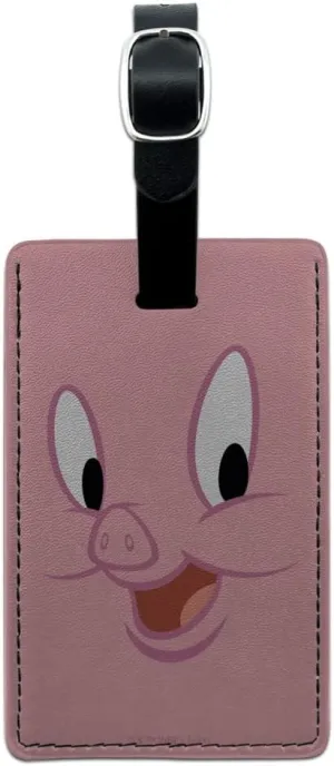 Looney Tunes Porky Face Rectangle Leather Luggage Card Suitcase Carry-On ID Tag