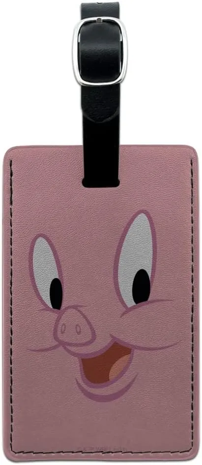 Looney Tunes Porky Face Rectangle Leather Luggage Card Suitcase Carry-On ID Tag
