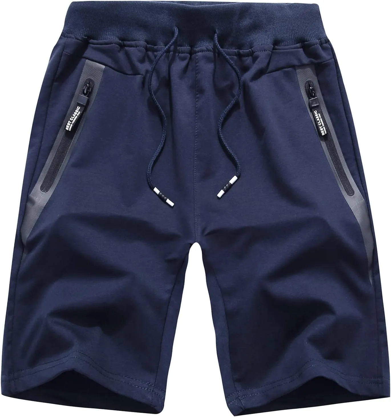 LOUECHY Men's Athletic Running Shorts Cotton Sweat Shorts Gym Workout Shorts with Zipper Pockets