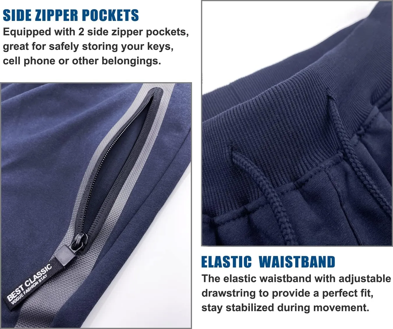 LOUECHY Men's Athletic Running Shorts Cotton Sweat Shorts Gym Workout Shorts with Zipper Pockets