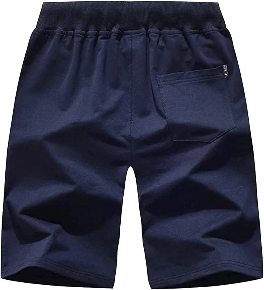 LOUECHY Men's Athletic Running Shorts Cotton Sweat Shorts Gym Workout Shorts with Zipper Pockets