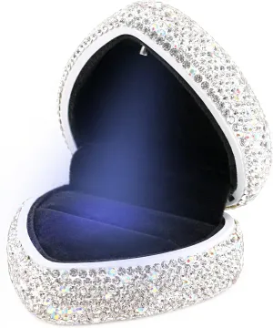 Luxury Bling Fully Rhinestones Heart Shape Jewelry Box LED Light Jewelry Storage for Engagement Wedding
