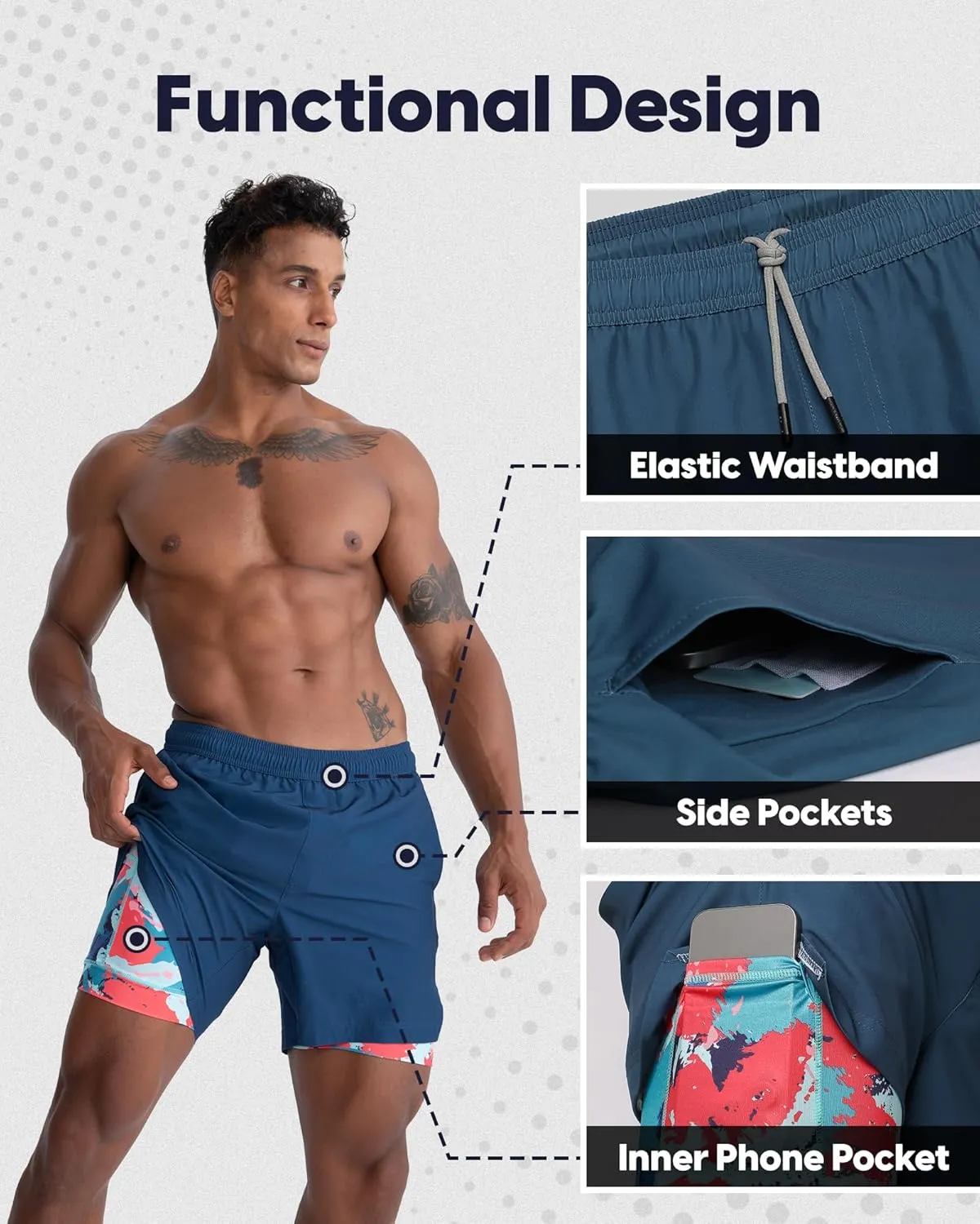 maamgic Men's 5'' Athletic Shorts 2 in 1 Running Shorts Recycled Polyester Workout Shorts