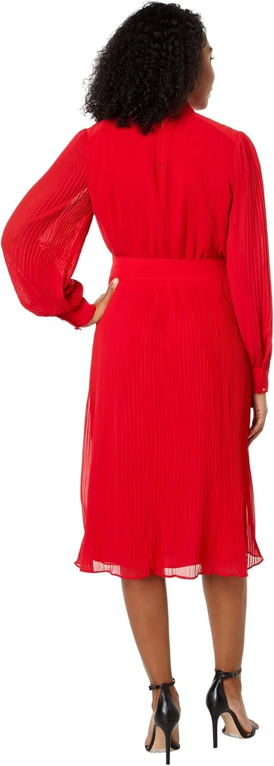 Maggy London Women's Mock Neck Pleated Georgette Dress with Belt
