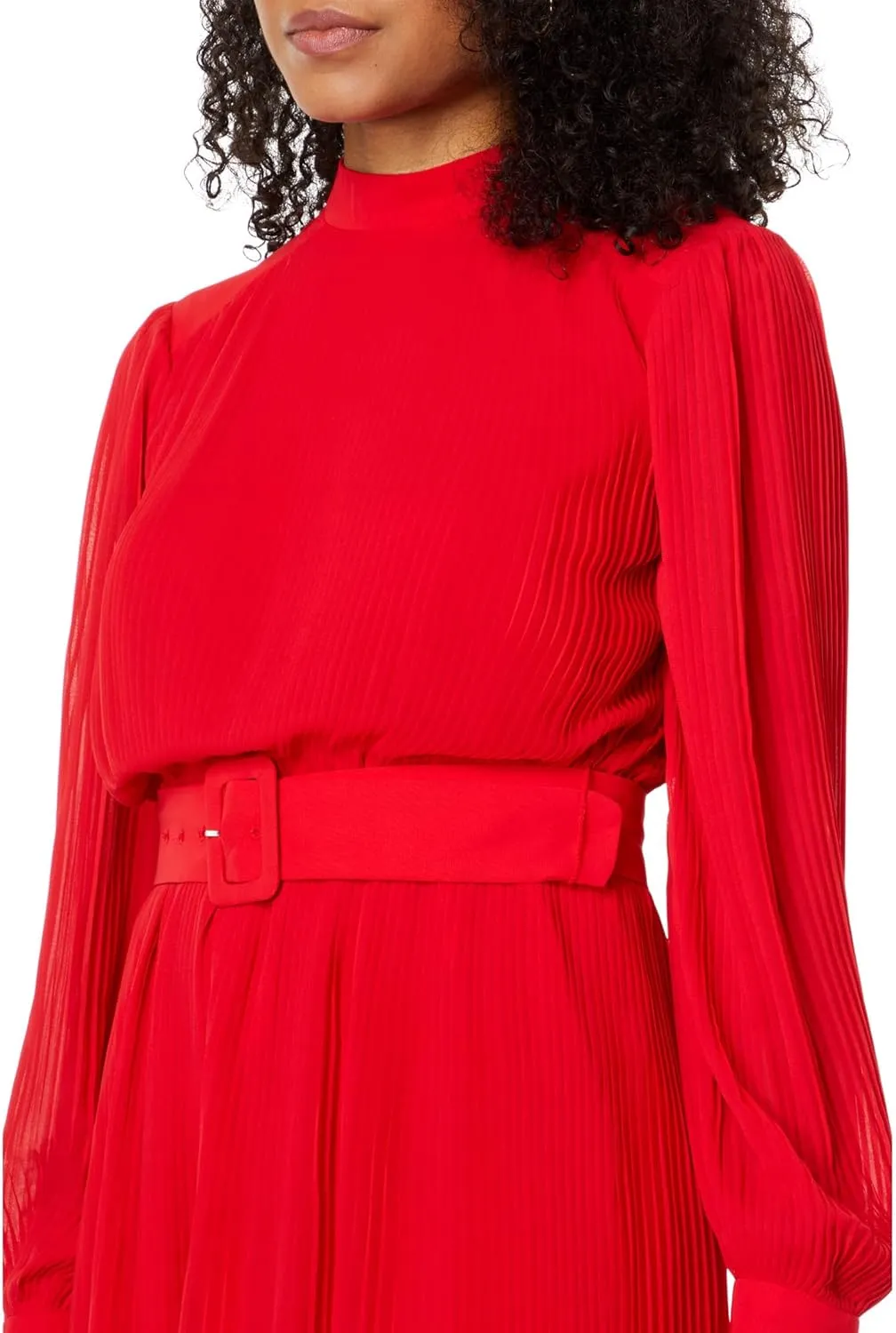 Maggy London Women's Mock Neck Pleated Georgette Dress with Belt