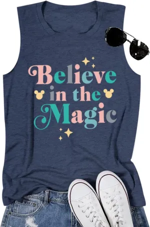Magic Tank Tops Magic Kingdom Shirts Women Cute Believe in Magic Graphic Vest Summer Sleeveless Vacation Tanks Tops