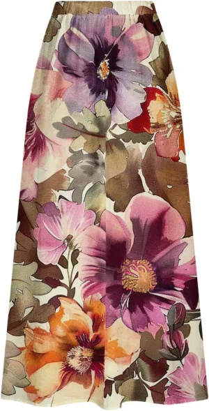 Maxi Skirts for Women Summer Trendy Hawaiian Floral Long Skirt Casual Ruffle A Line Beach Midi Skirt with Pockets