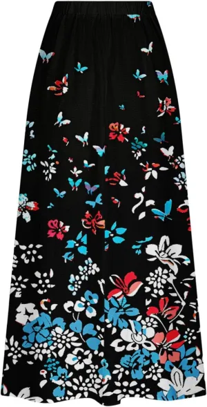 Maxi Skirts for Women Summer Trendy Hawaiian Floral Long Skirt Casual Ruffle A Line Beach Midi Skirt with Pockets