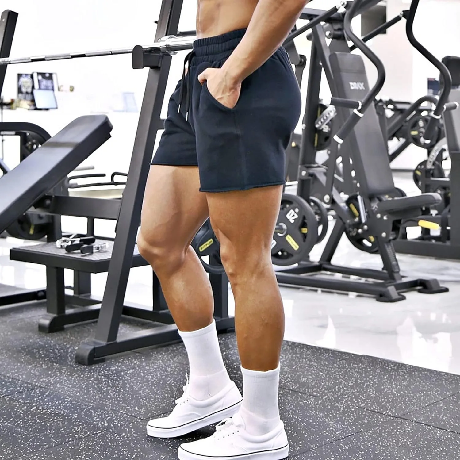 MECH-ENG Men's 5" Running Athletic Shorts,Lightweight Cotton Shorts,Workout Gym Bodybuilding Shorts