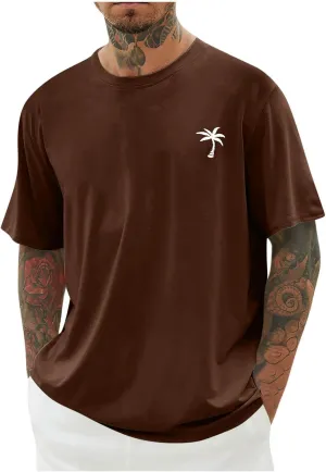 Men Comfy Tees Palm Tree Graphic Tunic Tops Simple Basic Oversized Fit Soft Short Sleeve Blouse TShirts for Daily