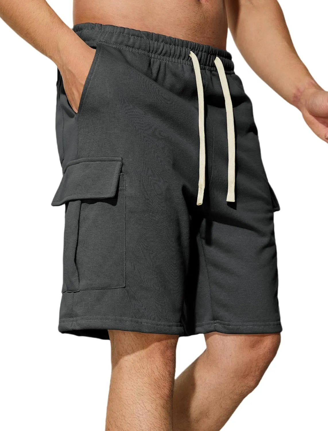 Mens Casual Cargo Shorts Cotton Elastic Waist Drawstring Sweat Shorts Gym Workout Jogger Shorts