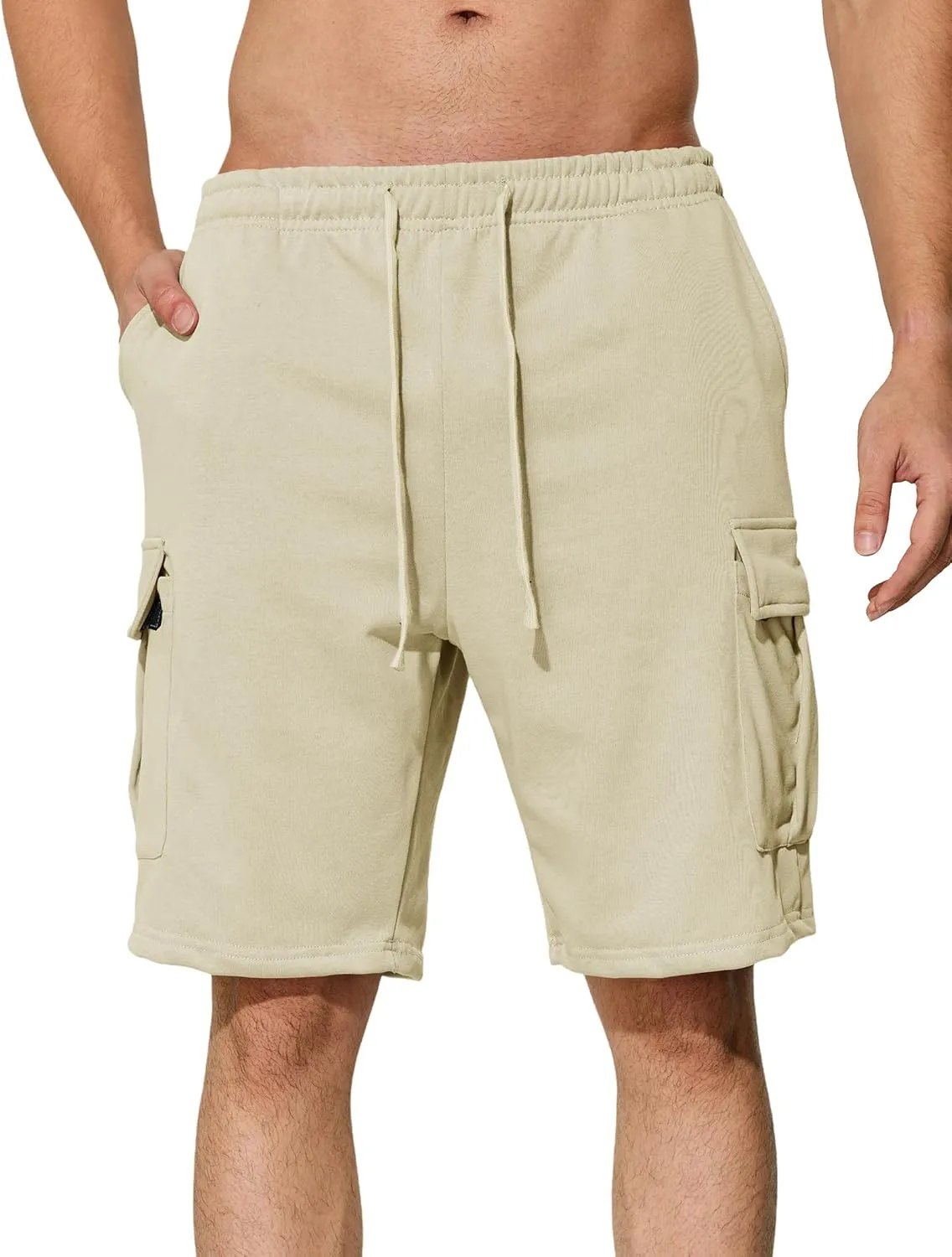 Mens Casual Cargo Shorts Cotton Elastic Waist Drawstring Sweat Shorts Gym Workout Jogger Shorts