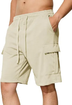Mens Casual Cargo Shorts Cotton Elastic Waist Drawstring Sweat Shorts Gym Workout Jogger Shorts