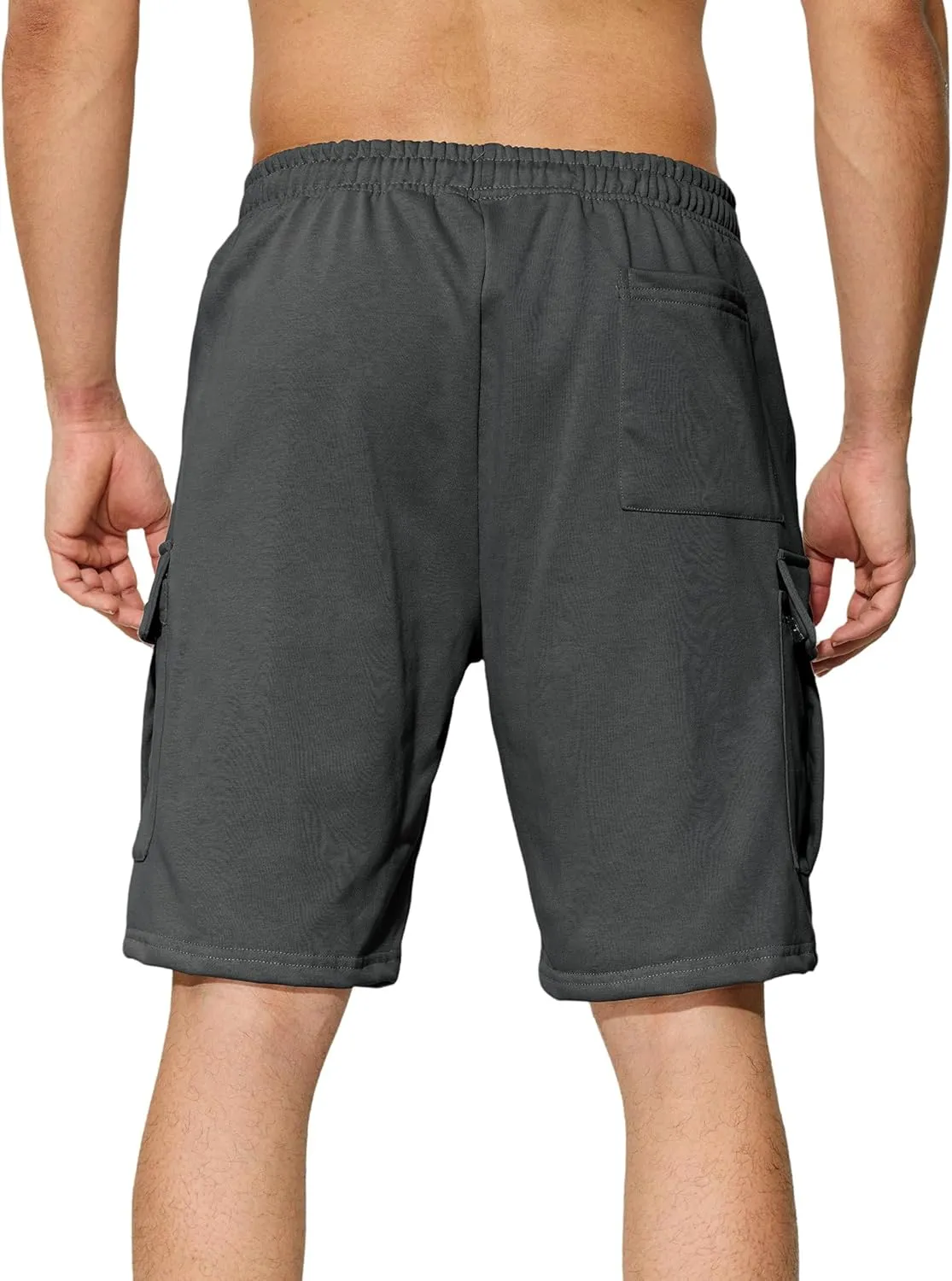 Mens Casual Cargo Shorts Cotton Elastic Waist Drawstring Sweat Shorts Gym Workout Jogger Shorts