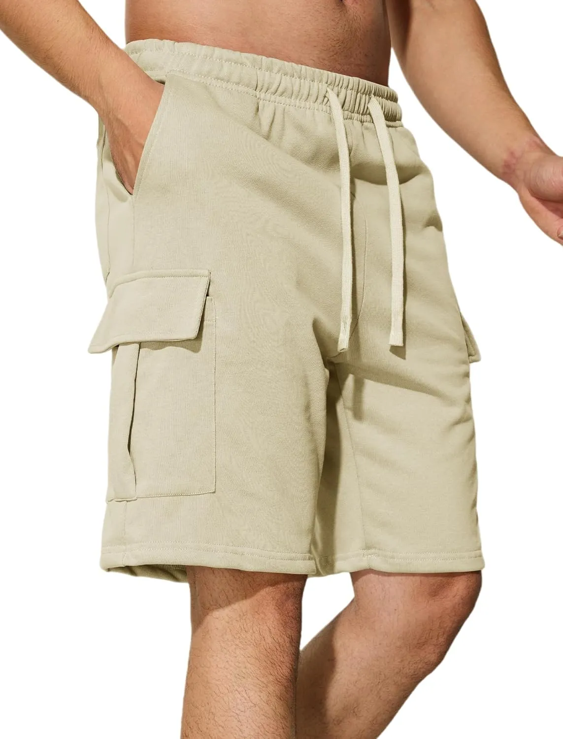 Mens Casual Cargo Shorts Cotton Elastic Waist Drawstring Sweat Shorts Gym Workout Jogger Shorts