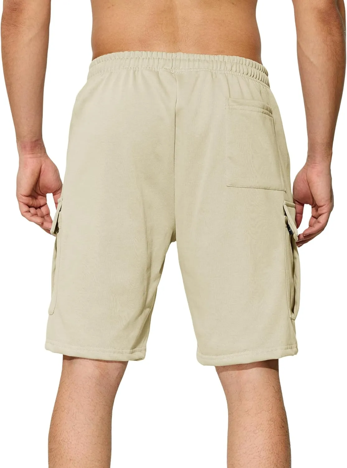 Mens Casual Cargo Shorts Cotton Elastic Waist Drawstring Sweat Shorts Gym Workout Jogger Shorts