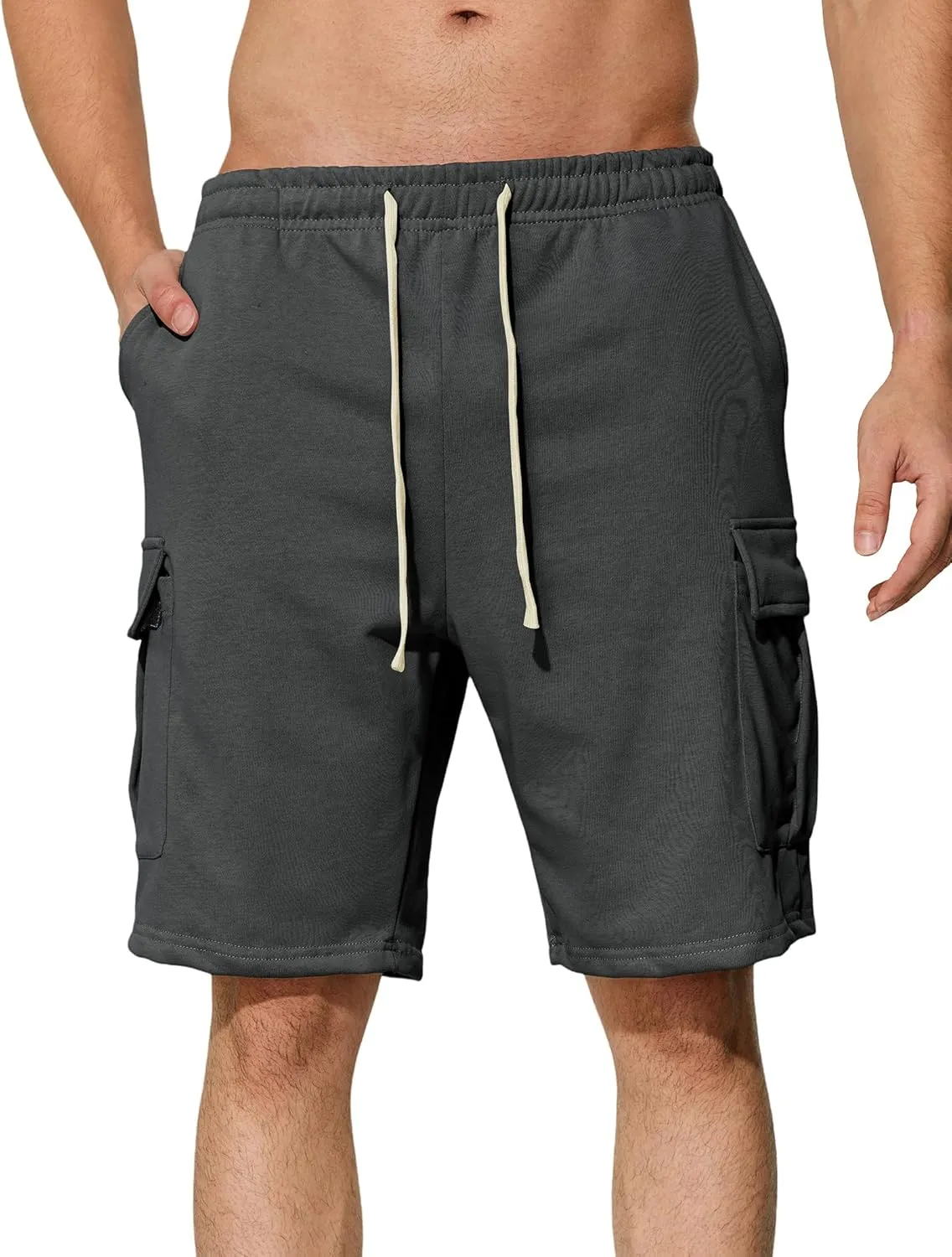 Mens Casual Cargo Shorts Cotton Elastic Waist Drawstring Sweat Shorts Gym Workout Jogger Shorts