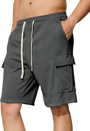 Mens Casual Cargo Shorts Cotton Elastic Waist Drawstring Sweat Shorts Gym Workout Jogger Shorts