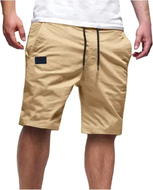 Mens Casual Shorts - Cotton Drawstring Cargo Shorts Summer Beach Stretch Twill Chino Golf Shorts Comfy Beach Outfits