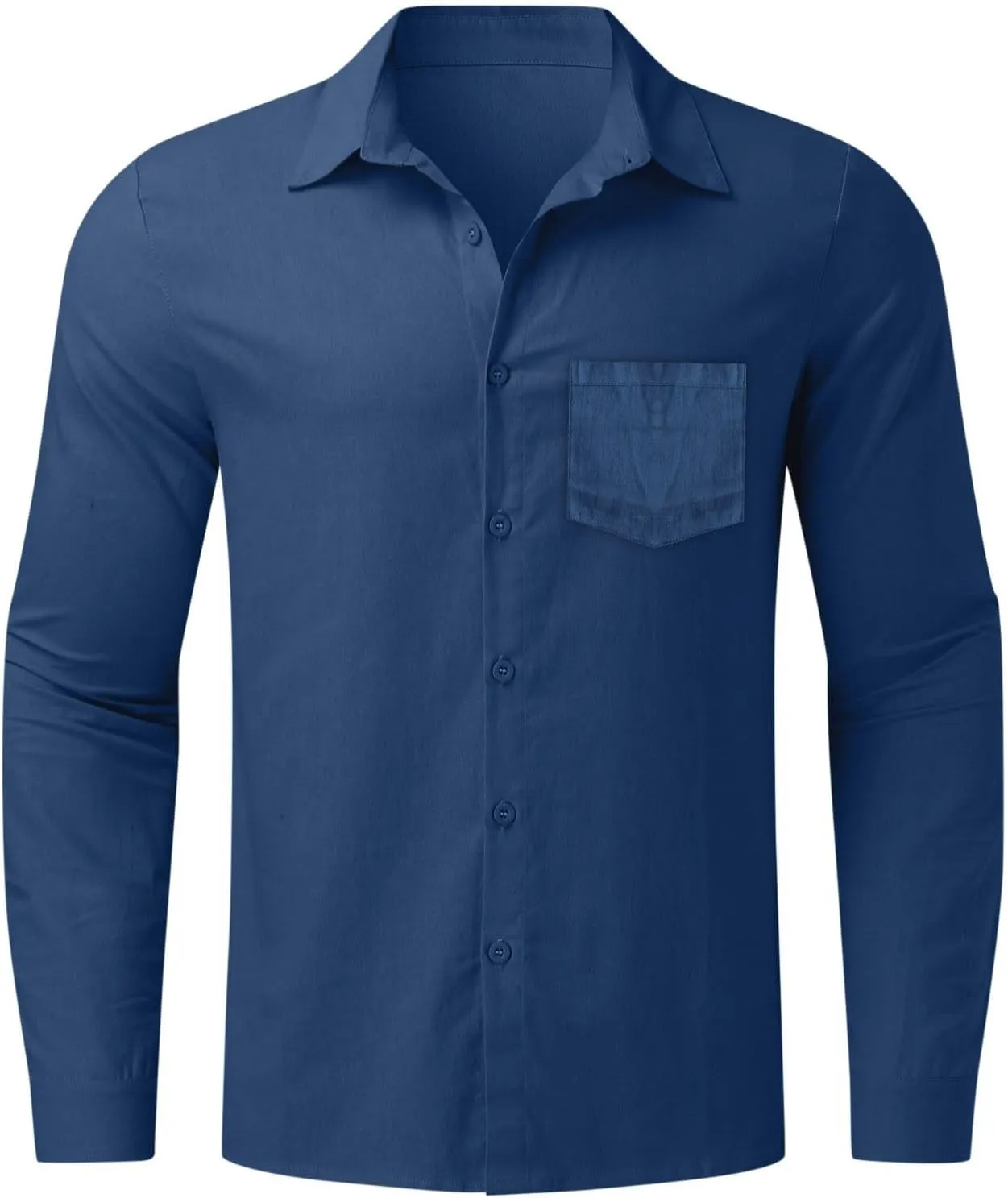 Mens Cotton Linen Button Down Shirts Long Sleeve Loose Fit Lapel T Shirts Retro Lightweight Solid Color Dress Shirt