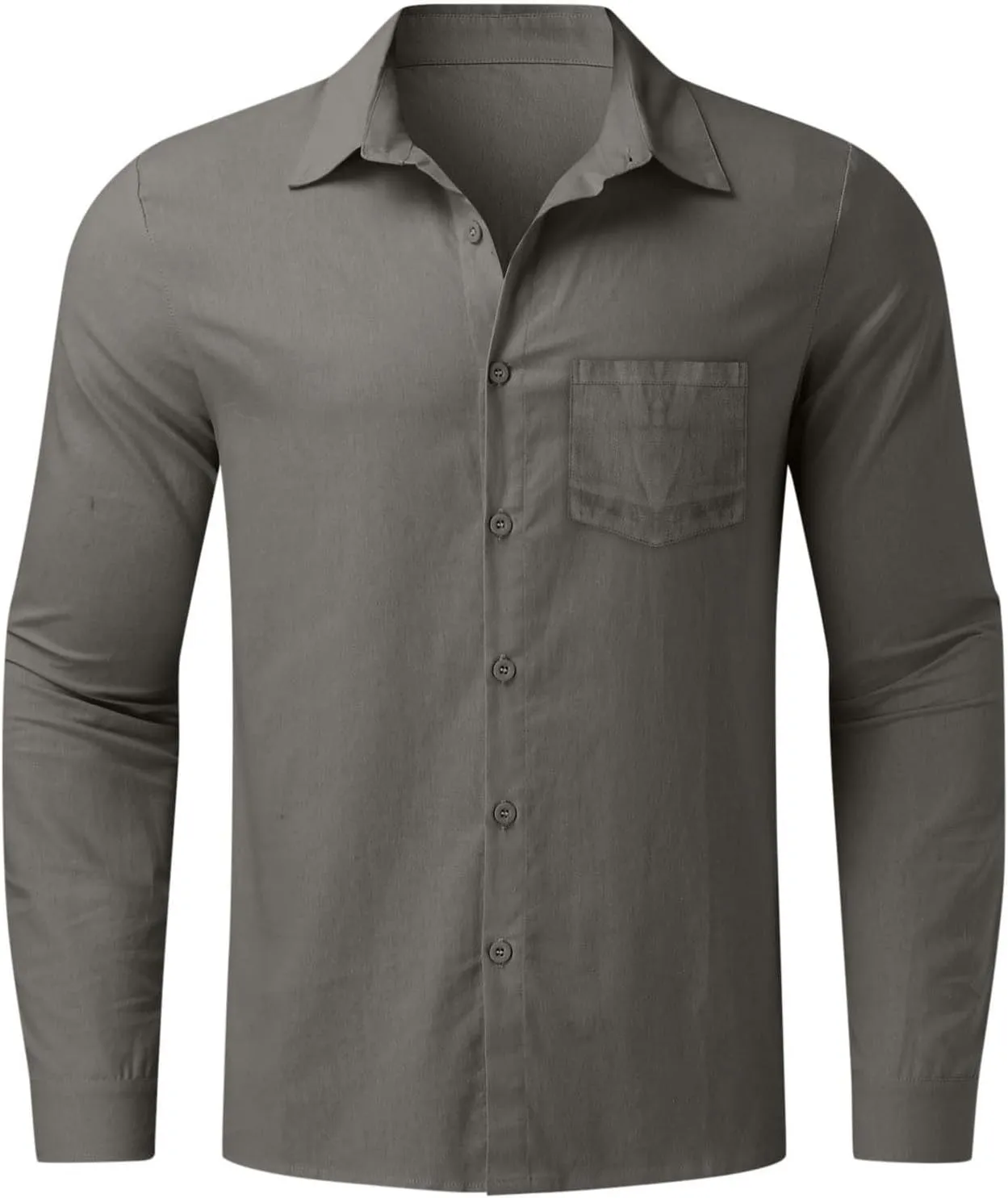 Mens Cotton Linen Button Down Shirts Loose Fit Long Sleeve Lapel T Shirts Retro Lightweight Solid Color Dress Shirt