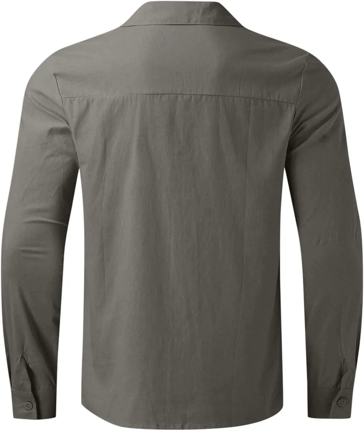 Mens Cotton Linen Button Down Shirts Loose Fit Long Sleeve Lapel T Shirts Retro Lightweight Solid Color Dress Shirt