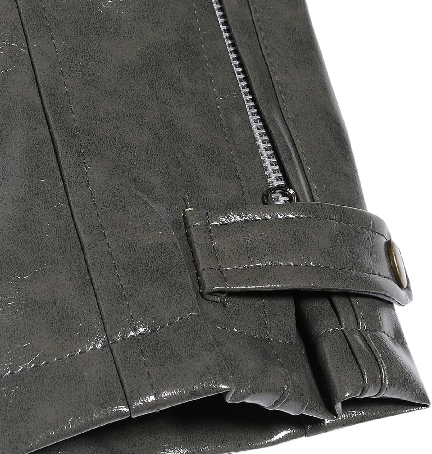 Men's Faux Leather Jacket Classic Full Zip Stand Collar Long Sleeve Solid Color PU Outerwear Trendy Motorcycle Jacket