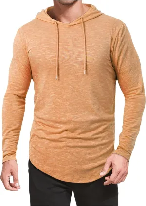 Mens Hoodie Shirts Long Sleeve Solid Color Hooded Sweatshirts Tops Lightweight Plus Size Loose Fit Pullover Shirt S-2XL