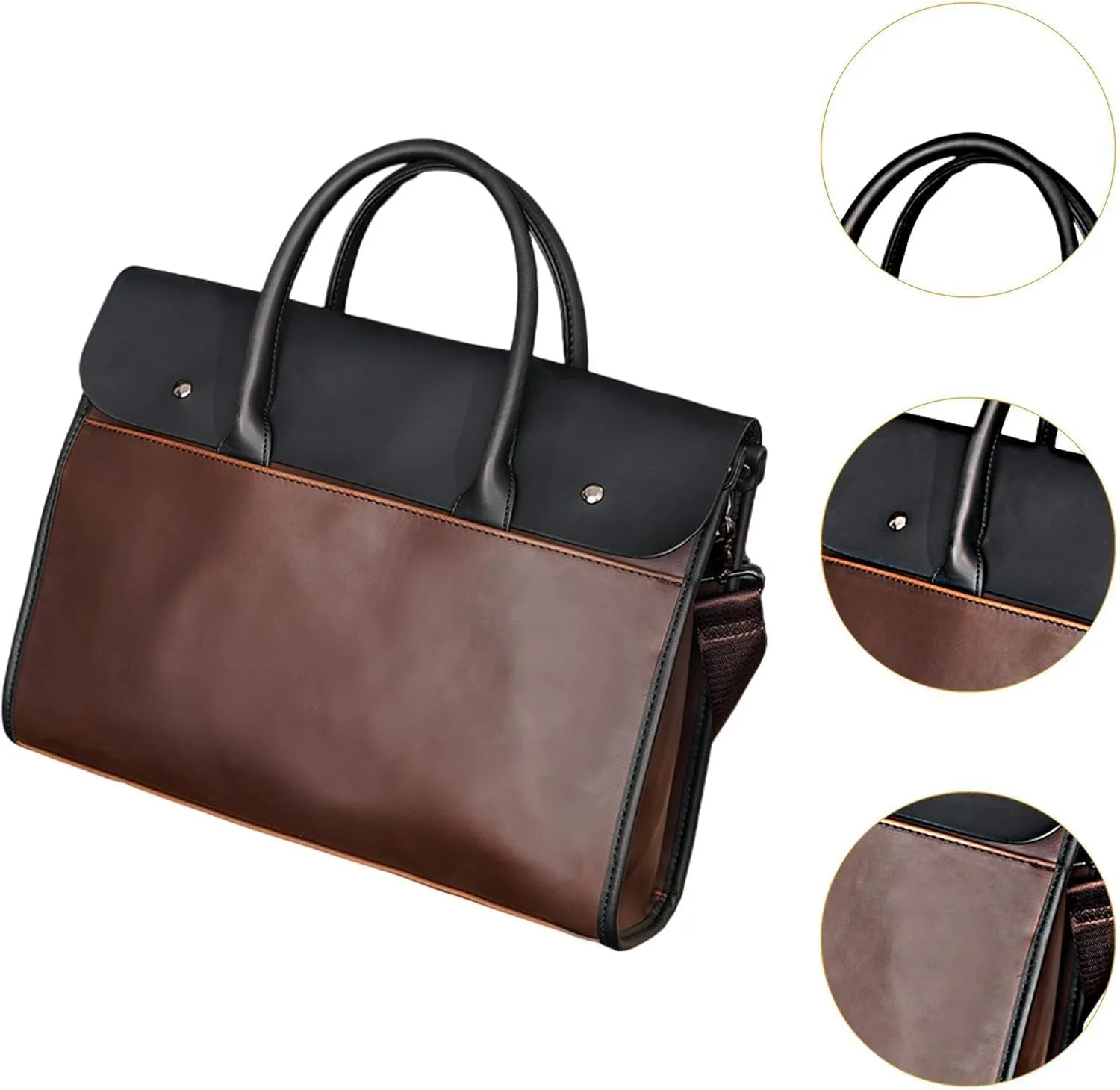 Men's Laptop Briefcase PU Leather Multi-Functional Shoulder Bag for Business Use