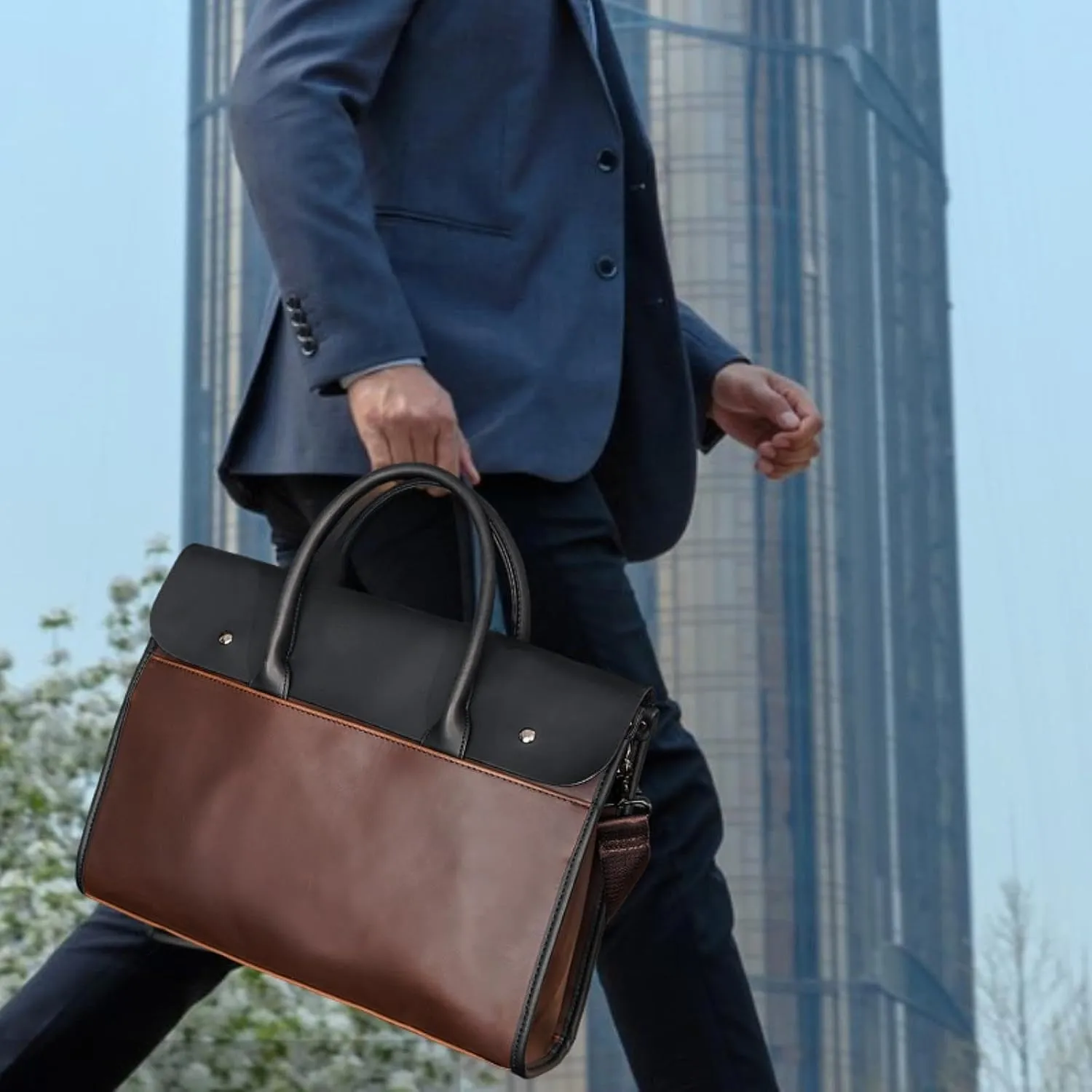 Men's Laptop Briefcase PU Leather Multi-Functional Shoulder Bag for Business Use