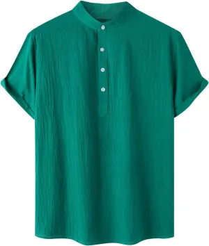 Mens Linen Shirt Slim Fit Cap Sleeve Button Henley Casual Shirts Top Solid Color Fashion Summer Vacation Tees 2025