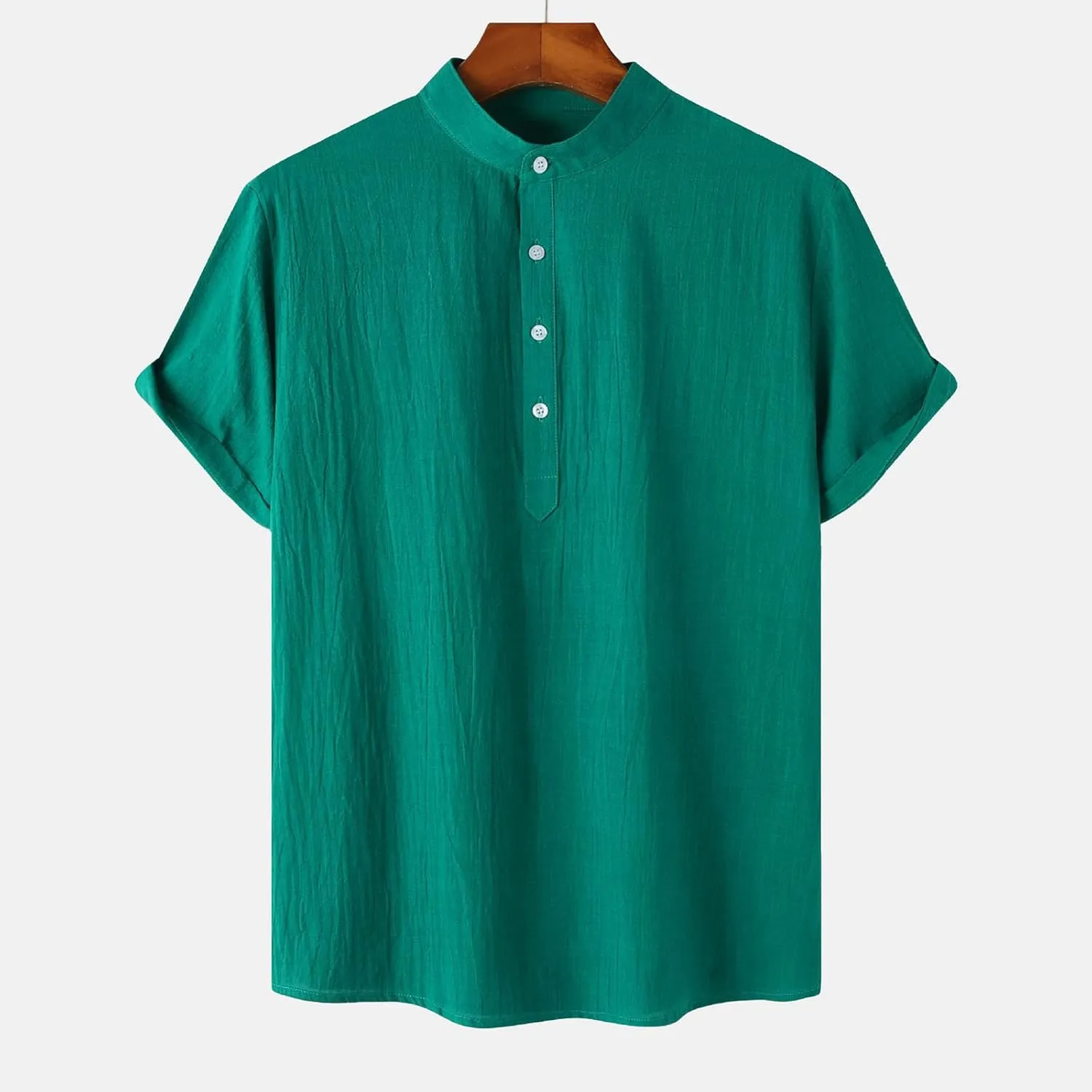 Mens Linen Shirt Slim Fit Cap Sleeve Button Henley Casual Shirts Top Solid Color Fashion Summer Vacation Tees 2025