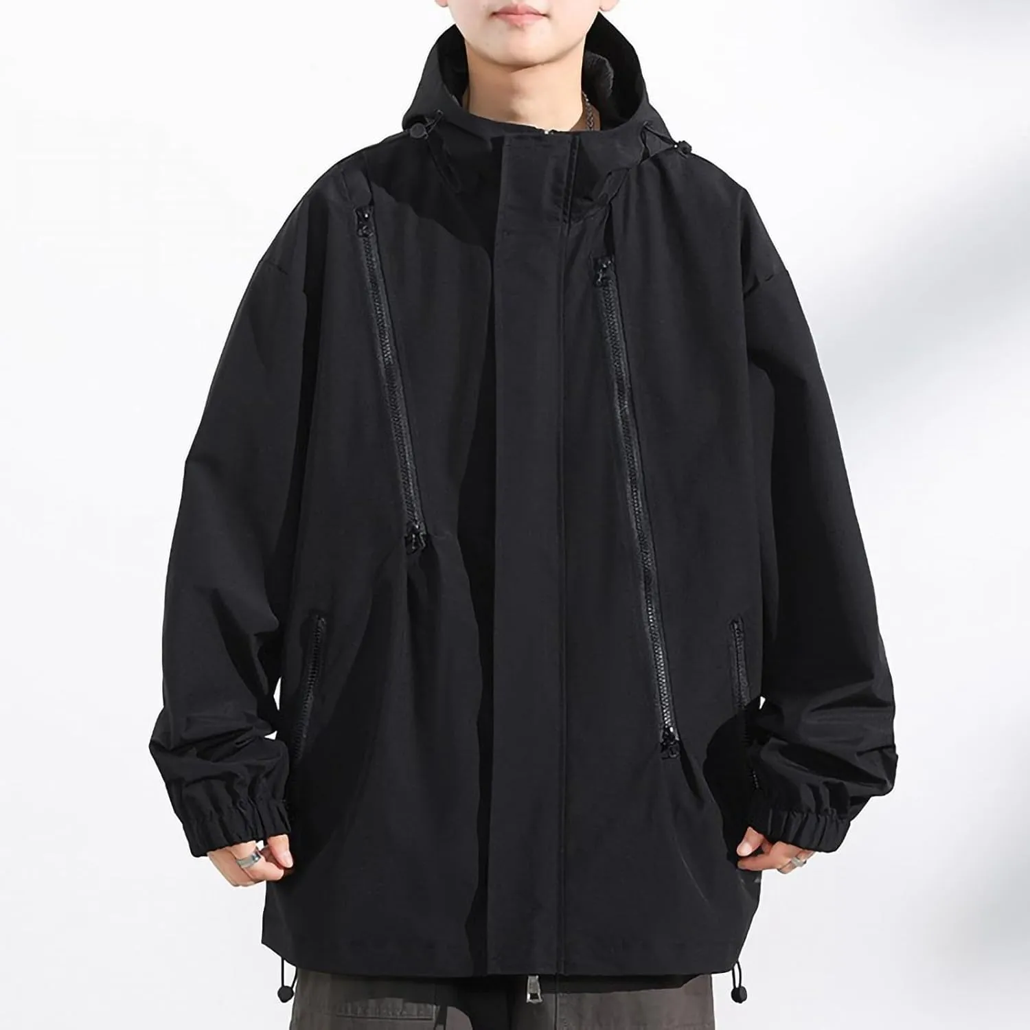 Men's Rain Jackets Outdoor Mountain Hiking Waterproof Windbreaker Midweight Full Zip Hooded Lightweight Daily Casual