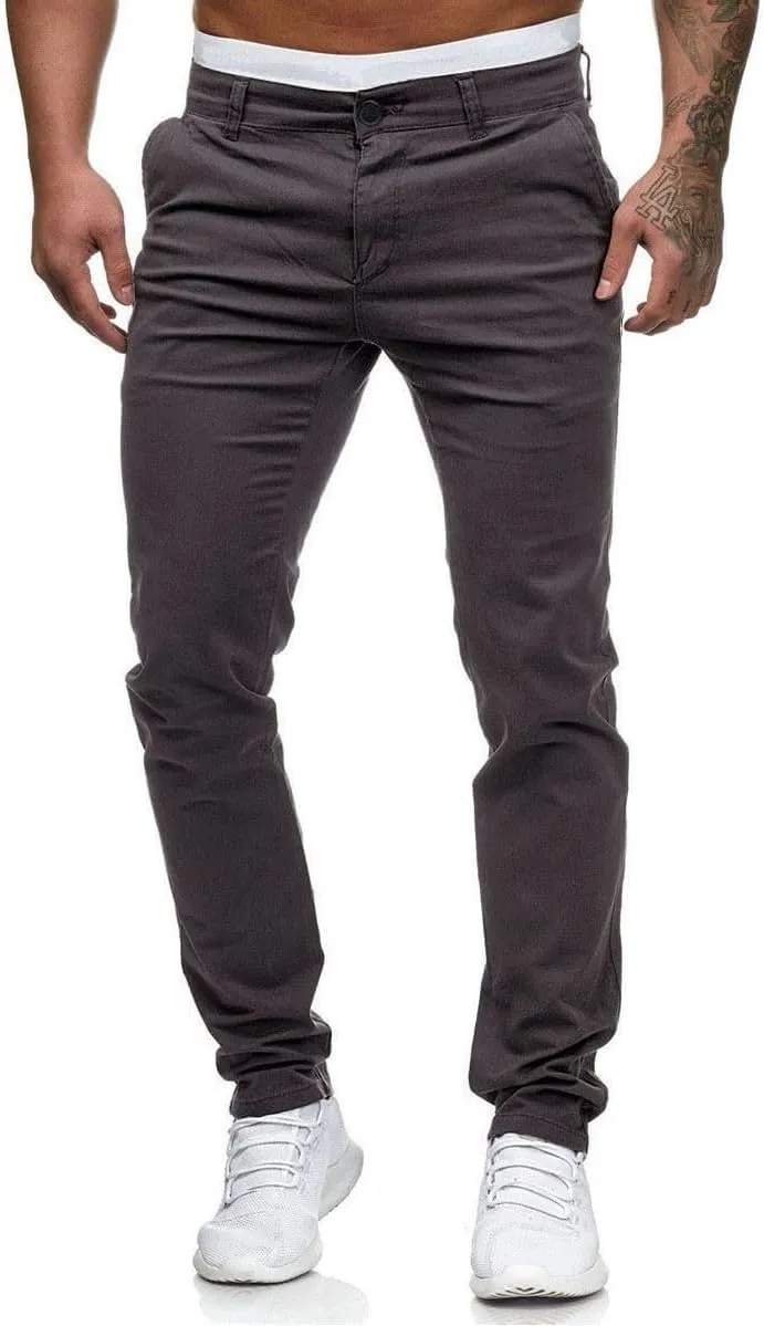 Mens Slim Fit Dress Pants Casual Work Skinny Suit Pants Flat-Front Stretch Chino Tapered Straight Leg Golf Dress Pant Trouser
