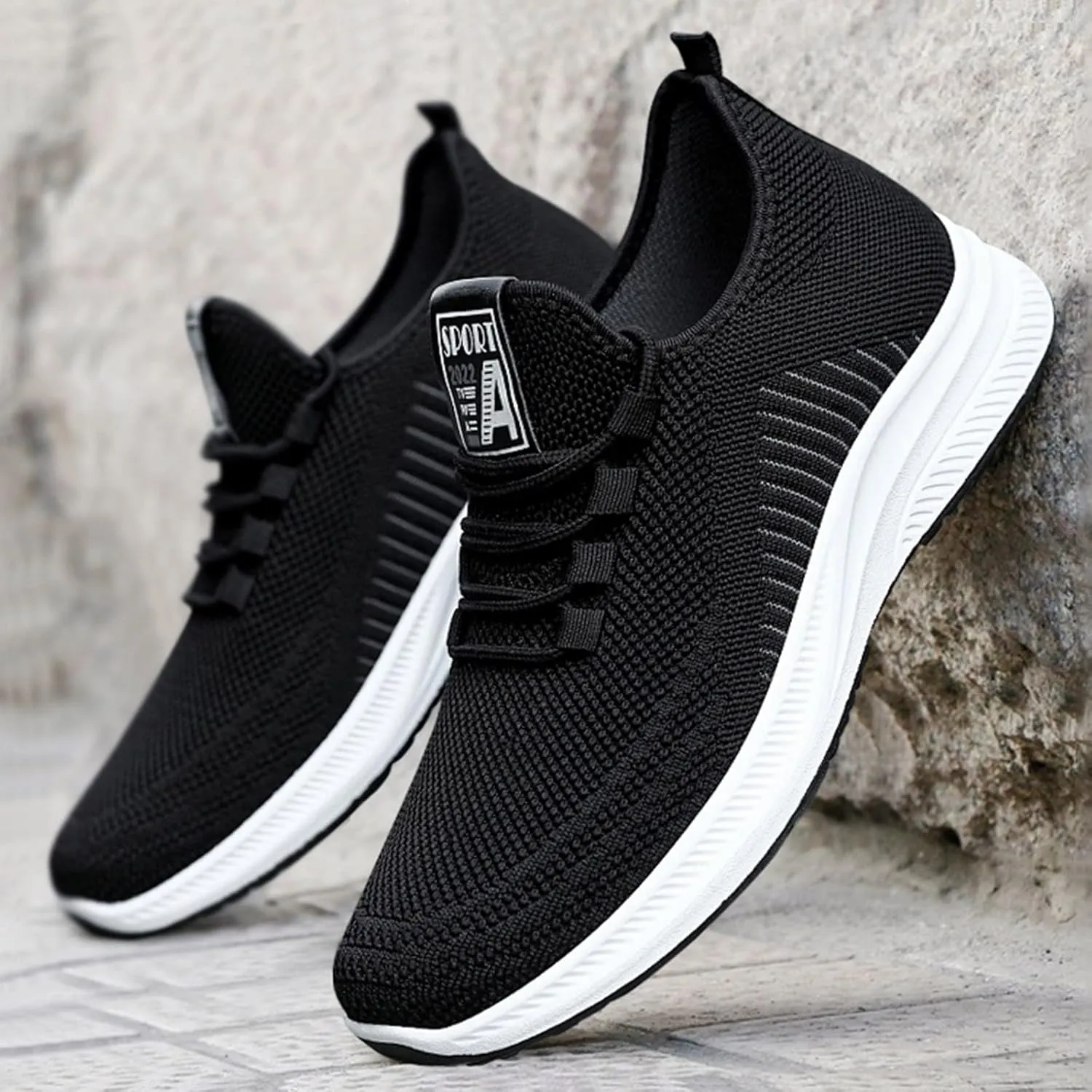 Men's Sneakers Mens Black Sneakers Breathable Mesh Fashion Wide Toe Box Sneaker Lightweight Breathable Mesh Slide Shoe Work Shoes Men Shoe