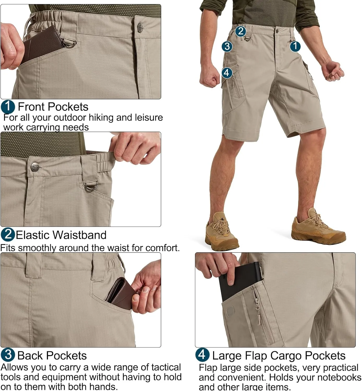 Men's Stretch Cargo Shorts Lightweight Water Resistant Hiking Shorts Tactical Work Shorts with Multi Pockets